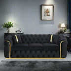 Canapé 3 places Velvet 90,6 po avec 2 oreillers, coussins haute densité, accents dorés et oreillers