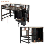 Lit mezzanine deux places en pin avec bureau et rangement