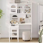 Bureau d'ordinateur en bois moderne Okak pour la maison avec plateau/chaise et étagère, bureau d'écriture de rangement pour adolescents et étudiants pour l'étude, le bureau