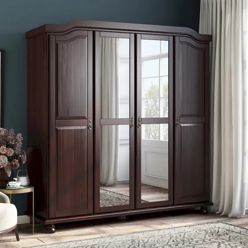 Armoire-penderie Kyle à 4 portes en bois massif 100 % Palace Imports, avec portes en bois massif ou miroir