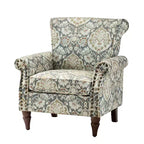 Fauteuil en bois traditionnel Araceli, rembourré à motifs floraux, avec dossier à oreilles et garniture cloutée | ART OF LIVING DESIGNS