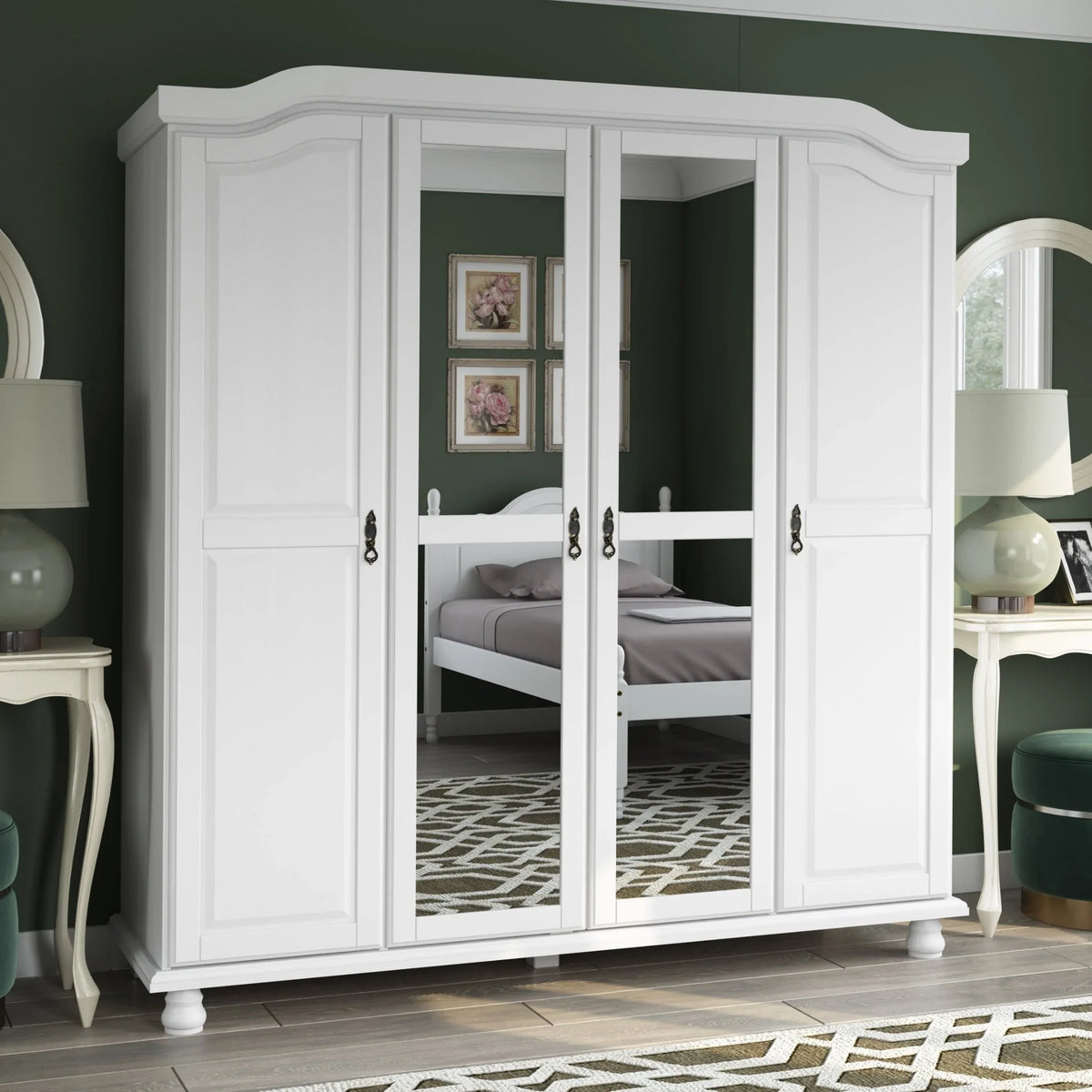 Armoire-penderie Kyle à 4 portes en bois massif 100 % Palace Imports, avec portes en bois massif ou miroir