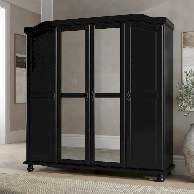 Armoire-penderie Kyle à 4 portes en bois massif 100 % Palace Imports, avec portes en bois massif ou miroir