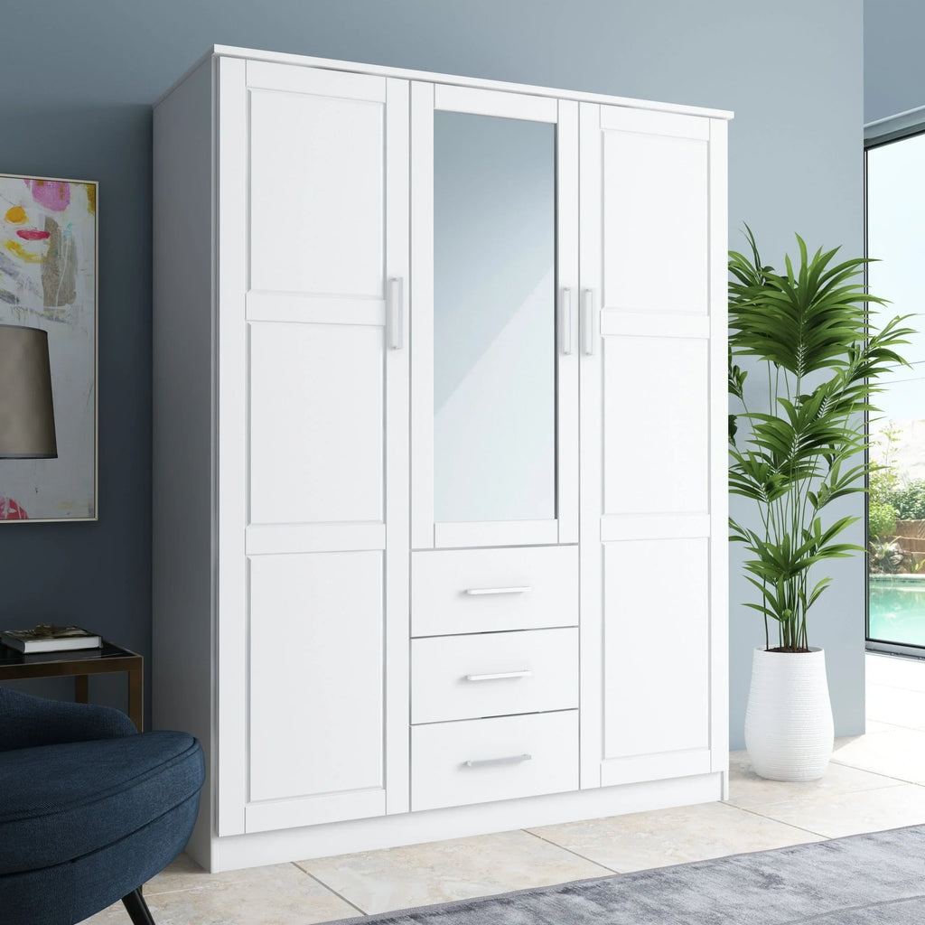 Armoire Palace Imports Cosmo à 3 portes en bois massif à 100 %, avec portes en bois massif ou miroirs