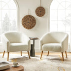Fauteuil Sheila Modern 30 W Boucle avec pieds en bois massif, lot de 2, par HULALA HOME