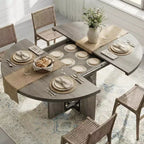 Table à manger ronde extensible 47-63 pour 4-8 personnes, table de cuisine extensible en bois de style ferme avec cadre métallique, ovale peu encombrante pour appartement, gris rétro