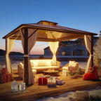 Tonnelle EROMMY à toit rigide, pergola extérieure avec double toit, moustiquaire et rideaux, auvent robuste pour patio, jardin, fête au bord de la piscine